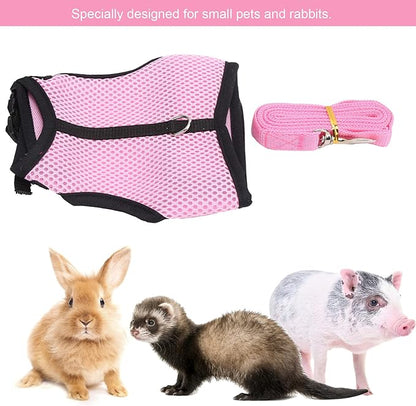 Pet Pink Mesh Traction Harness Chest Back with Leash for Rabbit Guinea Pig Pet Supply(L-Pink)