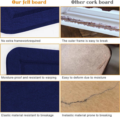 Large Bulletin Board, 60 X 36 inches Cork Board with 30 Pushpin, 5' x 3' Felt Cork Board Notice Pin Board, Self-Adhesive Vision Board Mood Board Foldable Photo Board for Wall - Dark Blue