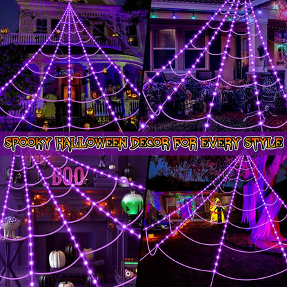 Halloween Spider Web Lights 250 LED: 19.68Ft Outdoor Web Halloween Decorations with Purple Lights - Halloweens Decor Light with 8 Modes Waterproof & Timer for Outdoor Indoor Yard Haunted House