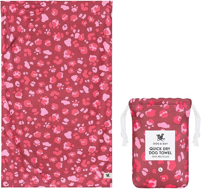 Dock & Bay Pet Towel - Super Absorbent & Quick Drying Dog Towels with Bag - 100% Recycled - Pink Paws, Large (120x70cm, 47x27)