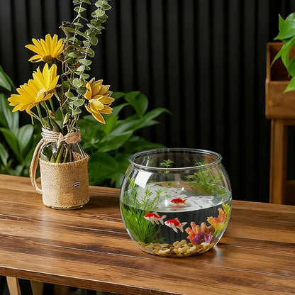 Geelin 1 Gallon Plastic Fish Tank Large Bowl Shatterproof with Crystal Clear Clarity for Terrarium, Flower Vase Centerpiece Gift for Fish Lovers (Round)