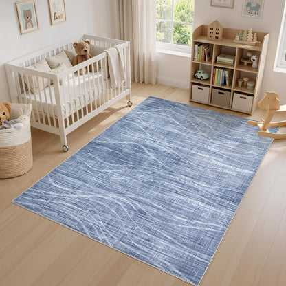 WITSHOCK 5x8 Area Rug Blue Rug for Living Room, Washable Rugs for Bedroom Dining Room Kitchen Nursery, Modern Wave Striped Rugs, Non Slip Stain Resistant Lightweight Carpet Home Decor, Blue