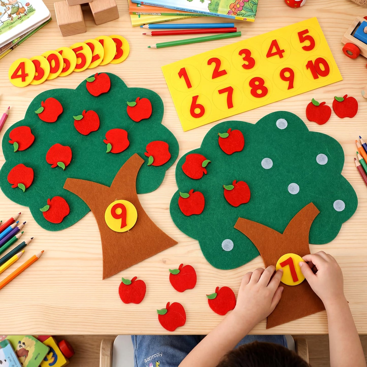 Junkin 12-Pack Bulk DIY Felt Apple Tree Numbers Set 1-10, Board Addition and Subtraction Math Games, Felt Board Activity for Classrooms, Holiday and Educational Interactive Learning