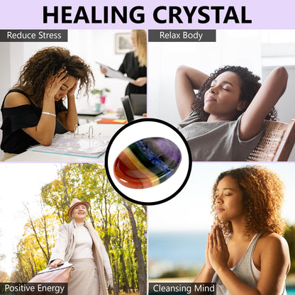 Anaya Agate Seven Chakra Worry Stones Certified Crystal Thumb Worry Stone for Anguish, Relaxing and Soothing Balance Stones for Meditation, Stress Relief Crystals and Healing Stones for Men, Women