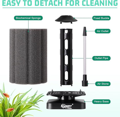 hygger Self-Sinking Sponge Filter for 30–75 Gallon Aquarium, Air Powered Foam Filter for Freshwater & Saltwater Tanks, Betta & Shrimp Safe