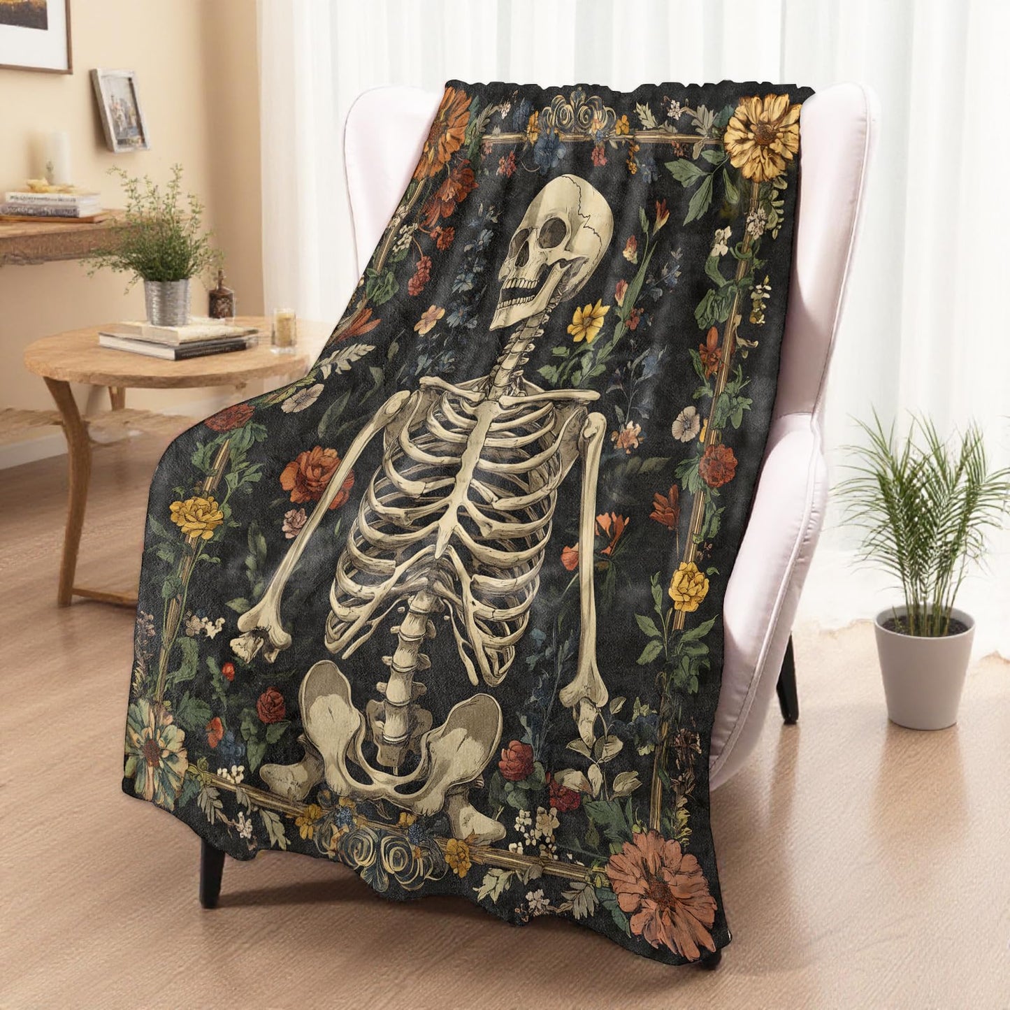 xmwjfd Artistic Skeleton Blanket, Cozy Plush Throw Blanket for Couch Bedroom Outdoor, Lightweight Soft Flannel Travel Blankets, Gifts for Women Adults Kids, Warm Decor 50"×60"