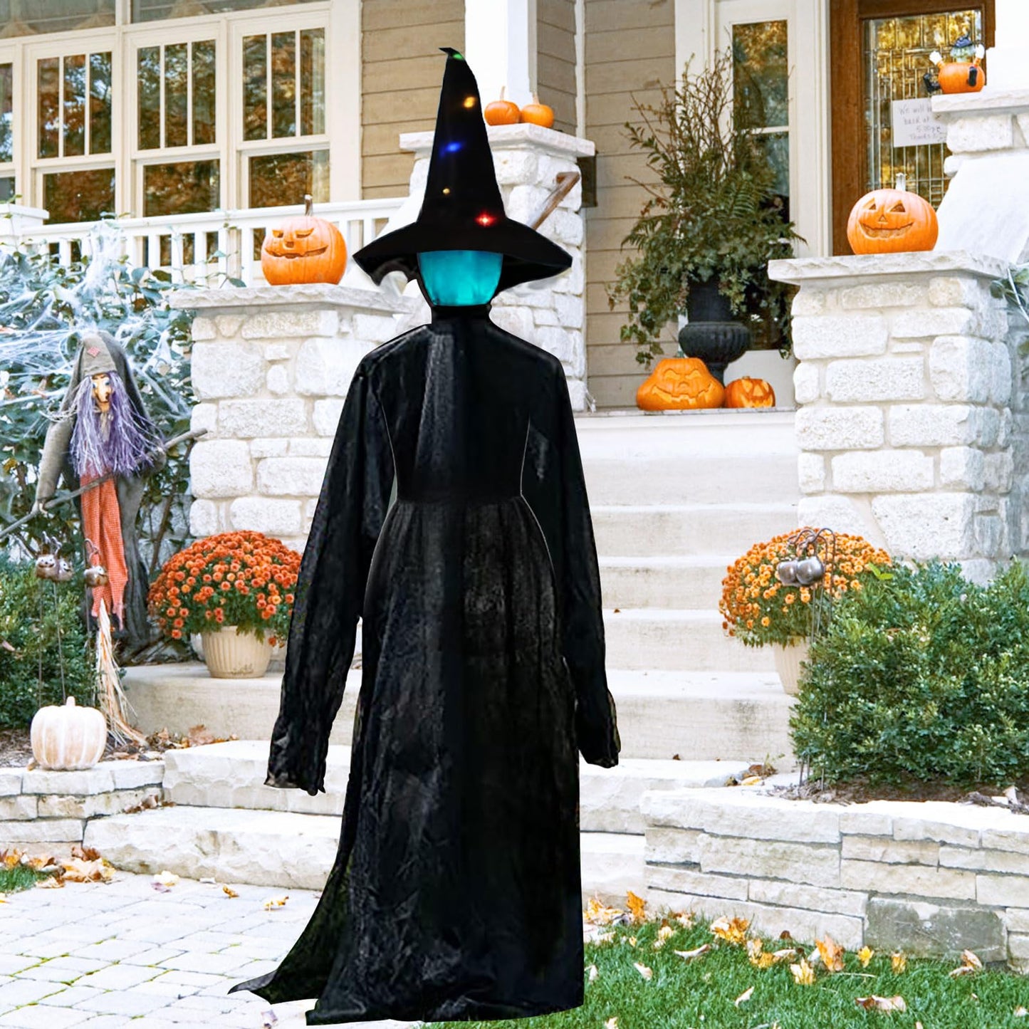 Halloween Decorations Outdoor, Set of 3 Witches with Glowing Witch Hat, 4FT Light-UP Sound-Activated Sensor Life Size Witch with LED Light, Scary for Yard Haunted House
