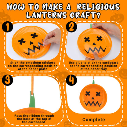 Engrowtic 24 Sets Halloween Jack O Lantern Crafts Paper Plate Pumpkin Craft Kits Make Your Own Jack O Lantern Pumpkin Spooky Hanging Craft Ornaments for Halloween DIY Trick or Treating Activities