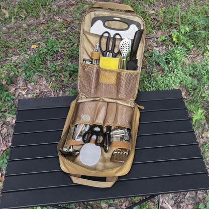 Lemubeane Tactical Camp Kitchen Organizer Camping Cooking Utensils Bag for BBQ, Picnic, Travel & Hiking (Khaki)