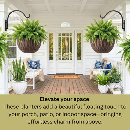 LaLaGreen Bundle- 4 Pack, 24 Inch Metal Planter with Coco Liner + 3 Pack, 11 Inch Self Watering Hanging Basket Plastic Flower Pot with Chain Outdoor Wall Mounted Balcony Fence Patio Porch Modern Decor