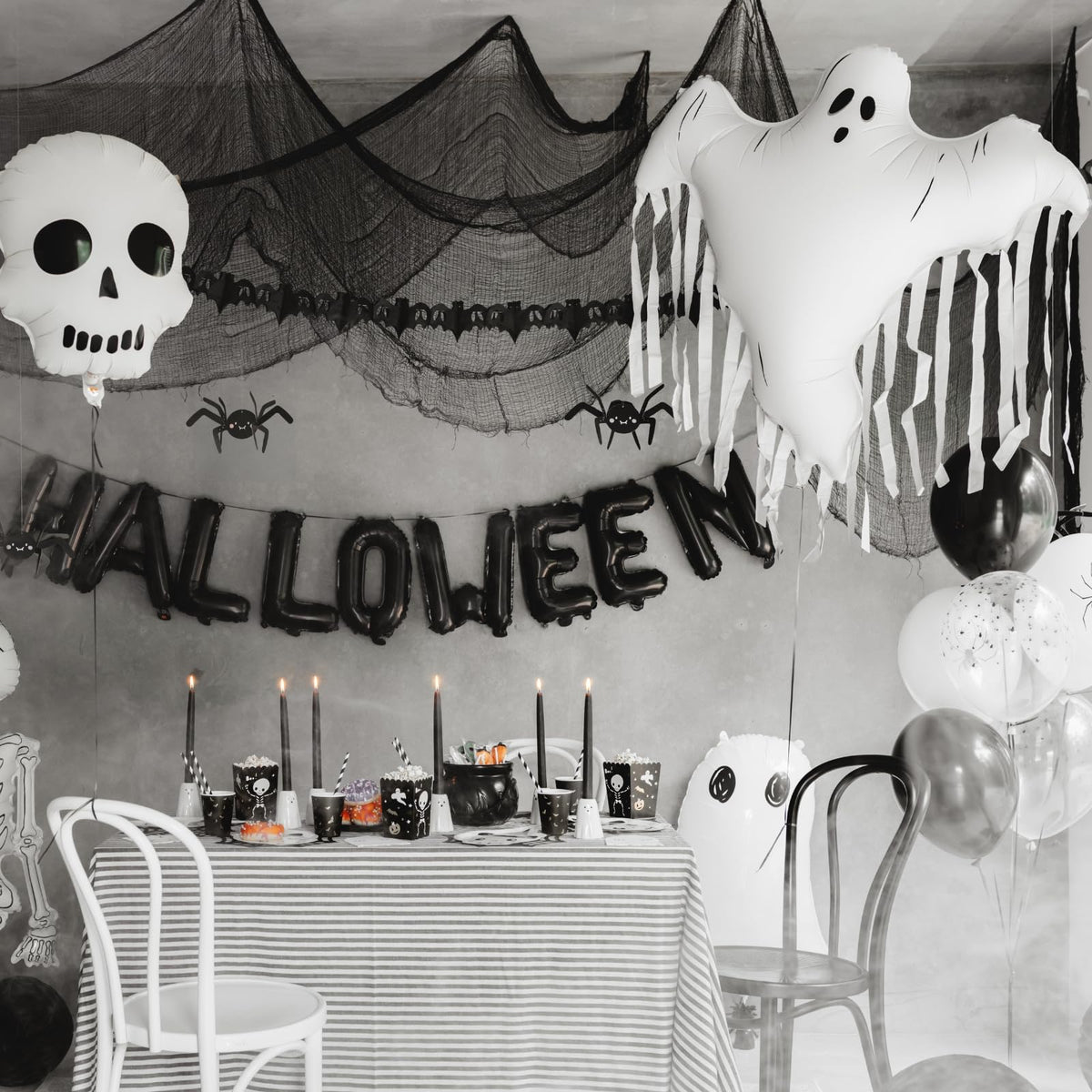 Large Ghost Balloons PartyDeco 36.6 x 33.8 Inch Large White Ghost Foil Balloon with Tassels Spooky Birthday Decoration