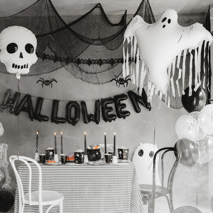Large Ghost Balloons PartyDeco 36.6 x 33.8 Inch Large White Ghost Foil Balloon with Tassels Spooky Birthday Decoration