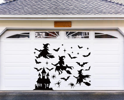 JarThenaAMCS 31Pcs Halloween Garage Decoration Magnet Stickers Black Witch Bat Spider Castle Star Refrigerator Decals for Party Home Door Car Dishwasher Decor