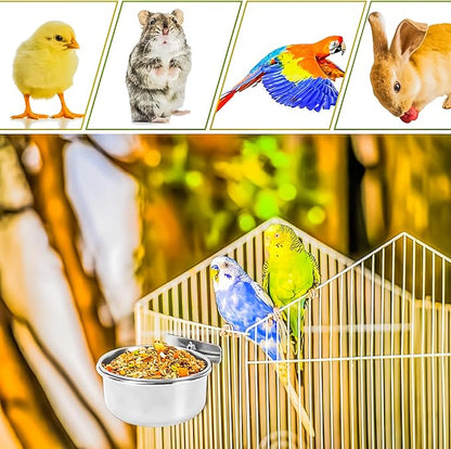 2 Pack Bird Feeding Bowls Cups Parrot Food Water Dishes, Stainless Steel Bird Bowl Cup Dish with Clamp, Birdcage Feeder Pet Cage Bowls for Cockatiel Budgie Conure Macaw Parakeet Small Animal