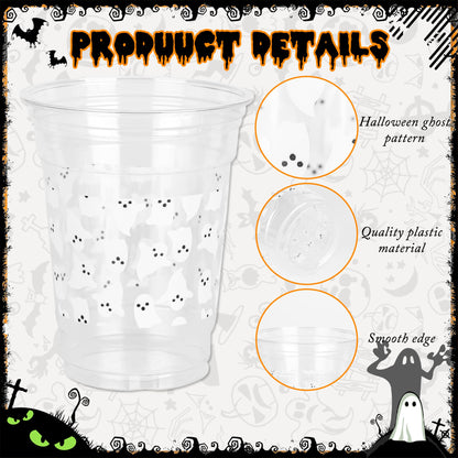 AimFun 50Pcs Summer Halloween Ghosts 12oz Clear Plastic Cups
