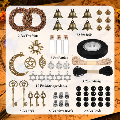 62 Pcs Witch Bells DIY Kit for Door Knob for Protection Witch Bell Witchy Decor Hanging Witchcraft Decorations Witches Wind Chimes Decor