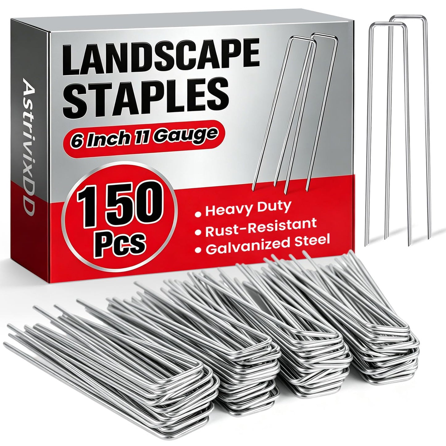 150 Pack 6 Inch Landscape Staples, Heavy Duty Anti-Rust Garden Stakes, 11 Gauge Galvanized SOD Landscaping Fabric Pins Garden Staples for Weed Barrier Fabric, Irrigation Tubing, Lawn and Fence