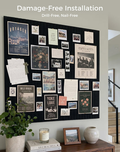 Aothia 12-Pack Felt Bulletin Board Tiles 48"x36", Modular Pin Board for Smooth Walls, Cork Board Alternative for Notes & Photos, 0.35" Thick, 70 Adhesive Tabs & 40 Pins, Black