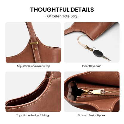 befen Genuine Leather Tote Bags for Women Work, Real Brown Leather Shoulder Handbags Zippered Satchel Purses with Adjustable Strap for Casual Shopping Travel Taupe, Brown