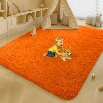 Mtandyx 5x7 Plush Fluffy Area Rugs, Large Soft Carpet, Upgraded Non-Slip Rectangular Rug for Living Room, Bedroom, Kids Room, Dorm,Modern Home Decor Aesthetic,Orange.