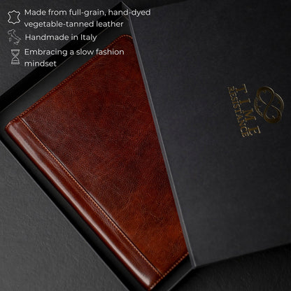 Time Resistance Leather Portfolio – Tablet size Leather Document Case – Small Briefcase Made in Italy (Brown)