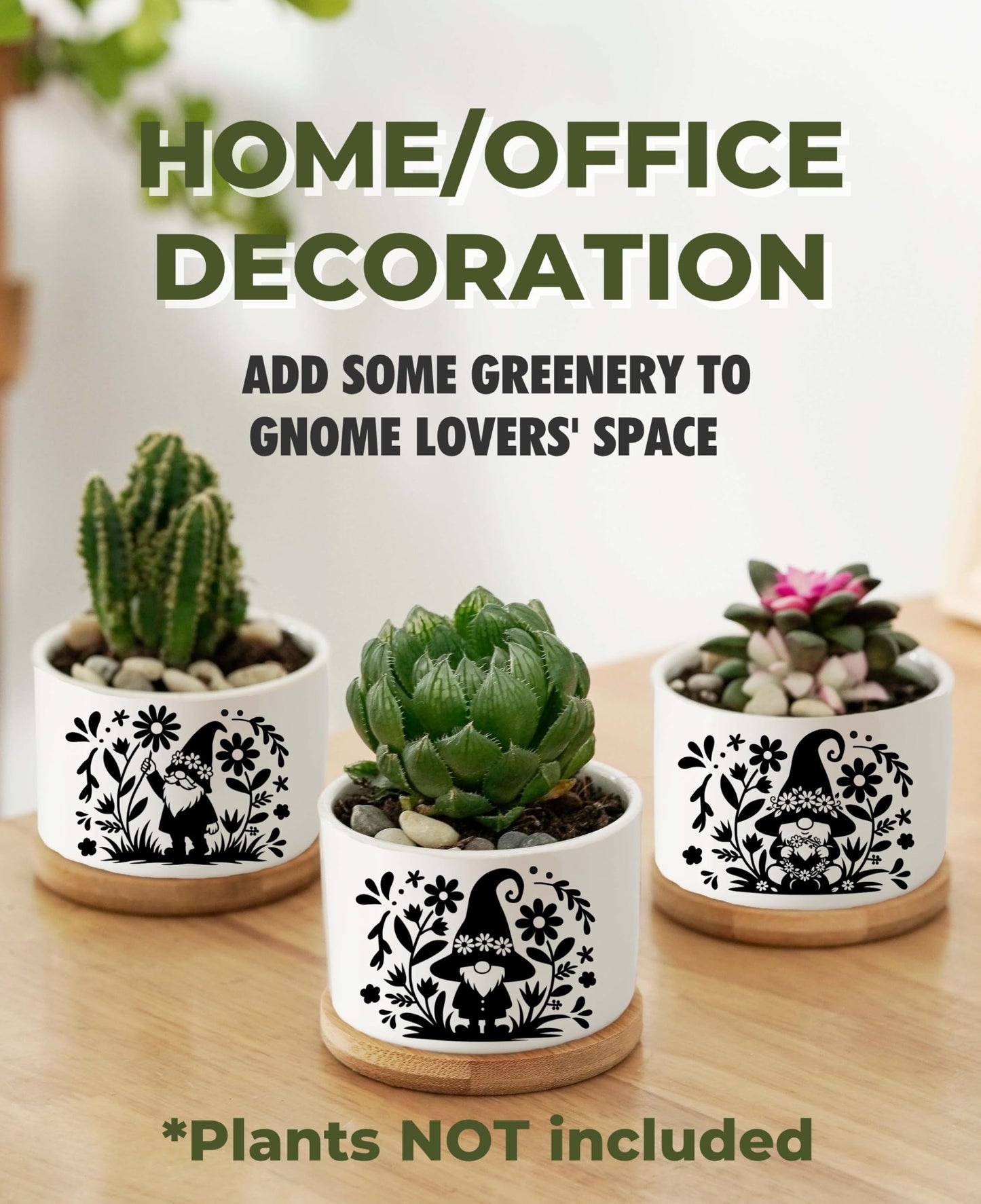 InnoBeta Gnome Gifts for Women Gardening Lovers, Succulent Plant Pots 3pcs, Gifts for Gnome Lovers, Gnomes Planter Pot with Bamboo Tray, Plants NOT Included, for Birthday, Christmas