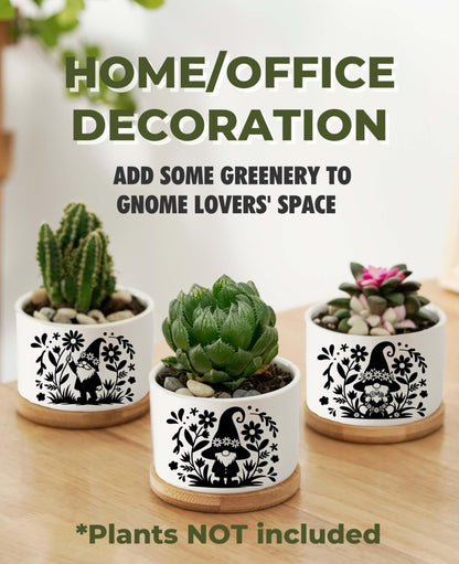 InnoBeta Gnome Gifts for Women Gardening Lovers, Succulent Plant Pots 3pcs, Gifts for Gnome Lovers, Gnomes Planter Pot with Bamboo Tray, Plants NOT Included, for Birthday, Christmas
