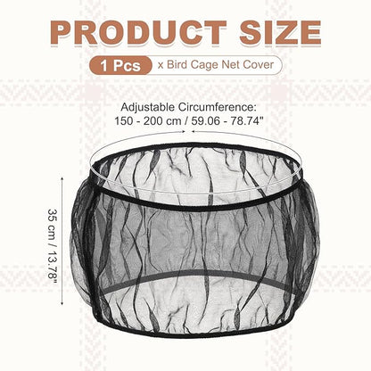 Bird Cage Seed Catcher, Bird Cage Net Cover Seeds Guard, Universal Birdcage Accessories, Black, Circumference 59.1"-78.7", Height 13.8" for Parrot Cockatiel Enclosures