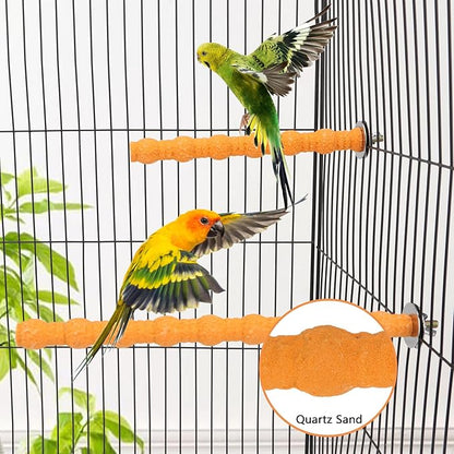 Hypeety 2PCS Wood Perch Stand Paw Grinding Stick Toy Pet Bird Cage Stand Platform for Bird Parrot Budgies Parakeet Cockatiels Cage Accessories (7in/10in) (Orange)