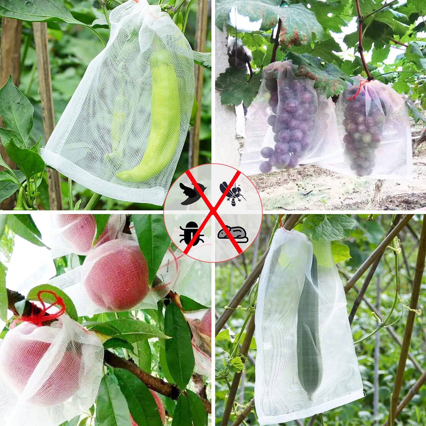 Kikhope 50 Pcs Fruit Protection Bags, 12"x8" Mesh Netting Barrier Bags, Garden Plant Fruits Flower Protect Bag, Garden Netting Bag for Protecting Your Plant Fruits Flower Vegetable