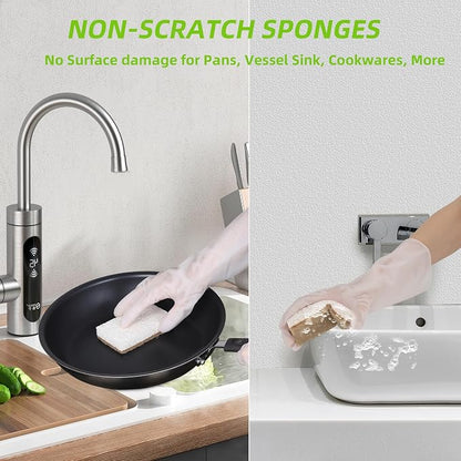 Natural Dish Sponges 16 Pack - Biodegradable Sponge Kitchen Compostable Cellulose Coconut Scrubber - No Scratch Cleaning Sponges