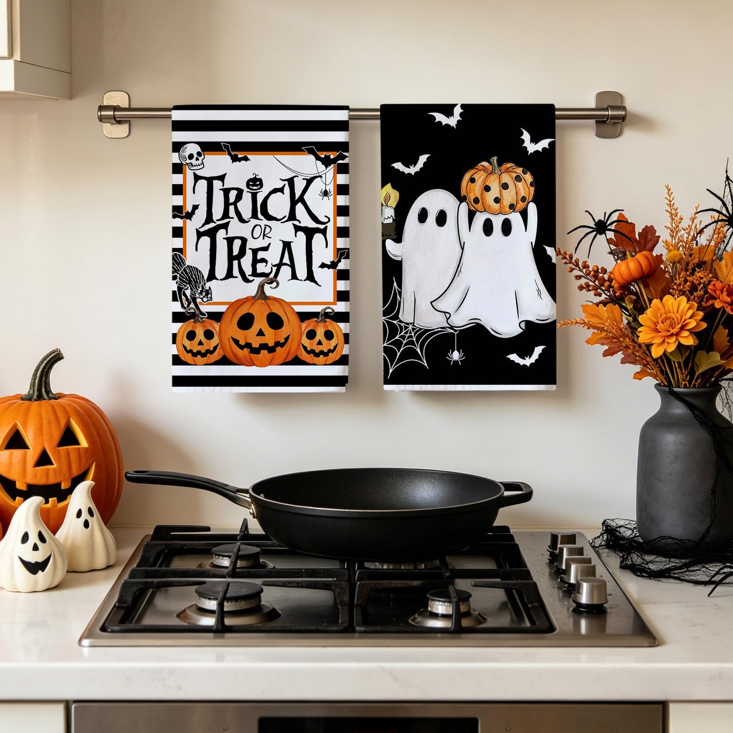 Hexagram Halloween Kitchen Towels, Black Halloween Hand Towels for Bathroom