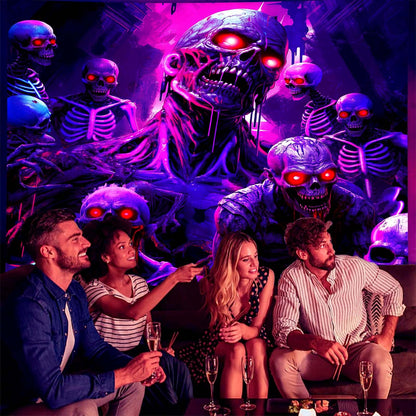 puuiui Halloween Blacklight Tapestry Skull Wall Goth Skeleton Hanging Horror Uv Black Light Tapestries for Bedroom Living Room Men dorm Wall Party Decor, 39.4Wx31.5L