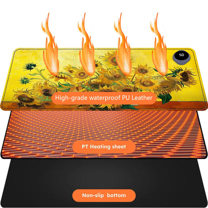 Heated Mouse Pad with 3 Levels Heated & 3 Hours Auto Shut-Off Mouse Pad for Warming Hands in Office Home, 31.5" x 13"Large Safe Desk Mat Hand Warmer，Sunflowers