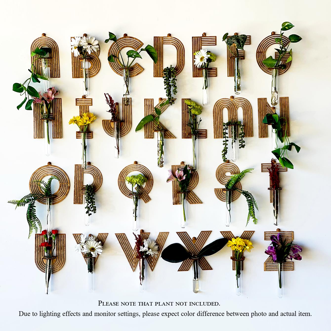 Win Letter Wall Propagation Planters Test Tubes Wall Decor for Hanging Plants Clear Water Plant Vase Brown Wood Upletter Alphabet Functional Art Boho Set of 3