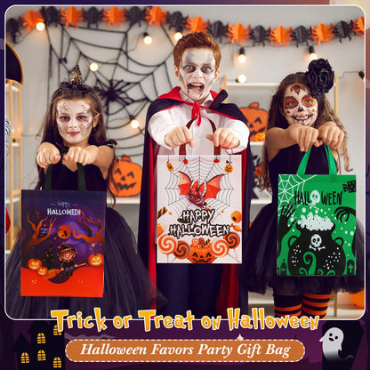 Paterr 72 Pcs Halloween Tote Gift Bags 14.96 x 11.8'' Large Trick or Treat Bags Non Woven Candy Treat Goody Reusable Tote for Halloween Party Supplies
