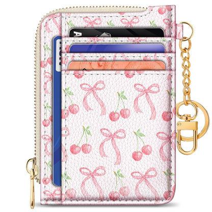 GIANCOMICS Slim Wallet Credit Card Holder Women, Cute Bow Rfid Small Card Case, Keychain Thin Pocket Curved Zipper Wallet, Travel Card Holder PU Leather ID Window, Girly Ladies Female Gifts