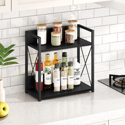 Giikin Kitchen Countertop Organizer, 2 Tier Coffee Bar Organizer, Black Spice Rack for Counter, Kitchen Counter Shelves, Particleboard, Large Size (15.8" L x 7.9" W x 15.8" H), Black