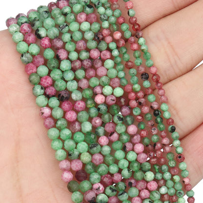 Song Xi 180pcs 2mm Natural Ruzy Zoite Gemstone Beads Faceted Round Loose Stone Beads for Jewelry Making