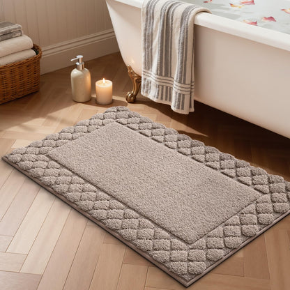 LUMI Bathroom Rugs, Ultra Soft Absorbent Bath Mat for Shower, Non Slip Washable Bath Rugs with Rubber Backing, Microfiber Plush Quick Dry Floor Mat for Bathtub, Floor, Brown, 24x36