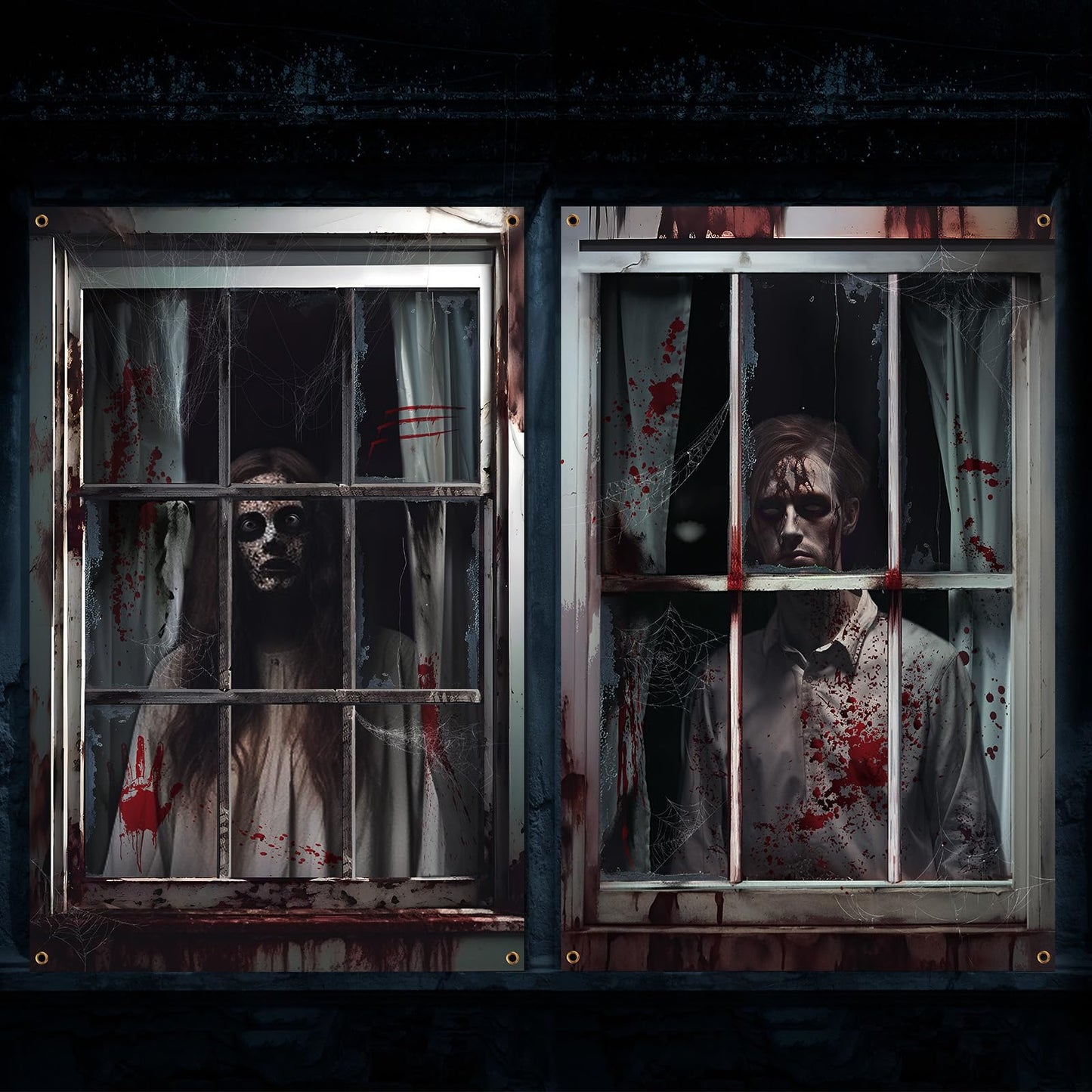 Newwiee 2 Pcs Scary Halloween Curtain Window Silhouette Cover Decoration Theme Poster for Indoor Outdoor Party Wall Door(Blood Ghost)