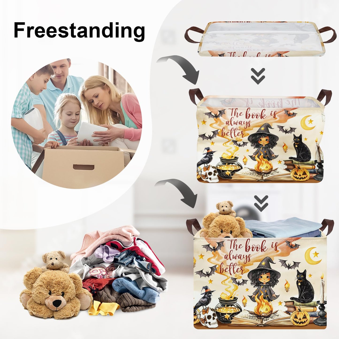 HUUMONSS Magic Hat Bat Baby Gift Basket Collapsible Clothes Nursery Hamper for Boy Girl Large Book Shelf Basket Toy Box Bin for Kid Room, Witch, 36L