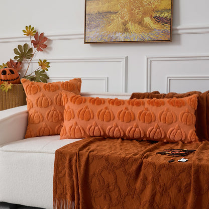 UGASA Fall Pumpkins 14x36 Inch Pillow Cover Pack of 1 Soft Plush Faux Wool Fur Large Long Rectangle Lumbar Cushion Cover Autumn Halloween Home Decor for Couch Sofa Chair Bed, Orange