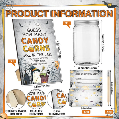 Honeydak Guess How Many Candy Corns Halloween Party Game for Adults Include 50 Guessing Cards 20 Pencils 1 Jar 1 Standing Sign Halloween Candy Corn Guessing Game