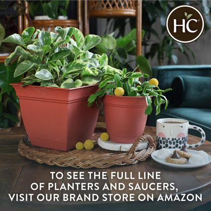 The HC Companies Eclipse Round Planter with Saucer - Outdoor & Indoor Plant Pot with Drainage Holes - Lightweight, UV-Resistant Plastic Pots for Plants, Flowers & Herbs (16" Slate Blue, Pack of 1)