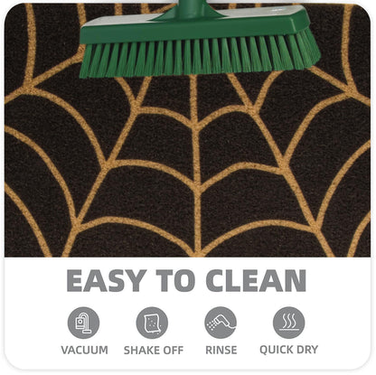 KorhLeoh Spider-Web Welcome Doormat Outdoor-Entrance - Half-Circle-Door-Mat Non-Slip Dark Artifical Coir Mats Halloween Decor 17"x29"