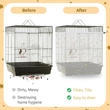 Bird Cage Cover, 60-118'' Large, 31.5'' H Adjustable Nylon Mesh Net, Soft Airy, White, Starry Sky Pattern, Drawstring, Breathable, Hand Wash Only
