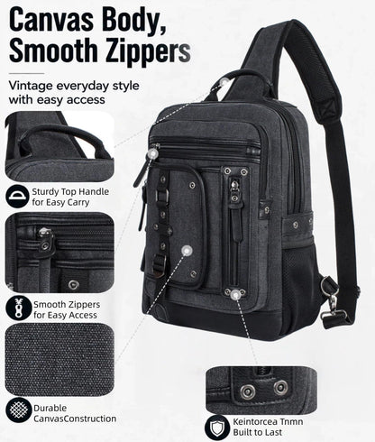 Schkleier Cross Body Bag for Men: Large Canvas Sling Backpack Messenger Bag Fits 15.6 Inch Laptop for Work Commute