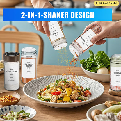 VIBRATITE 30 Pack Spice Jars with Acacia Lids, 4 oz Round Glass Jars Spice Containers Set with Labels, Pen, Funnel, Seasoning Storage Bottles with Shaker Lids for Rack, Cabinet, Drawer
