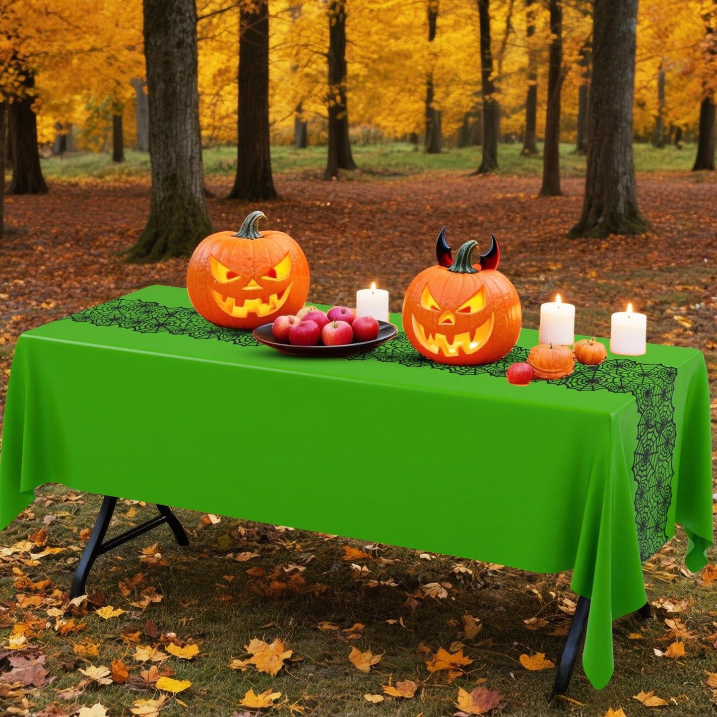 Breling Halloween 6 Pcs Spider Web Rectangular Tablecloths Waterproof Wrinkle Resistant Spider Web Pattern Tablecloths for Halloween and Holiday Banquet Parties Kitchen Dining Room(Green)